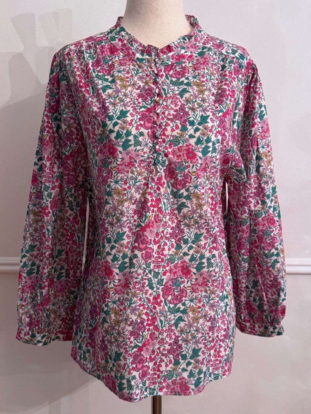 J.Crew Made with Liberty Fabric Pink Floral Long Sleeve Blouse Sz M Cotton